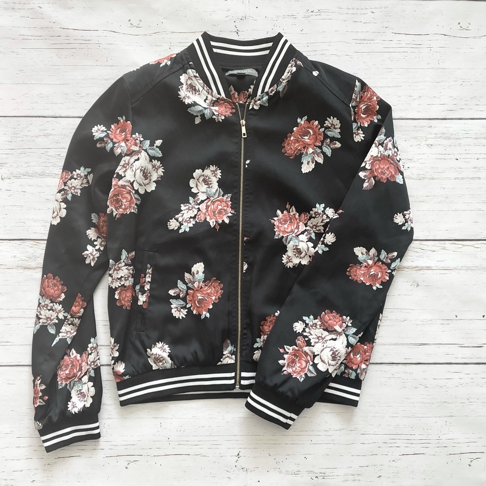 Don’t Ask Why Floral Zip Up Bomber Jacket